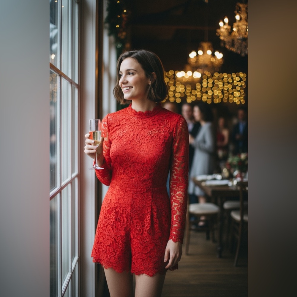Slate & Willow Red Lace Mini Dress